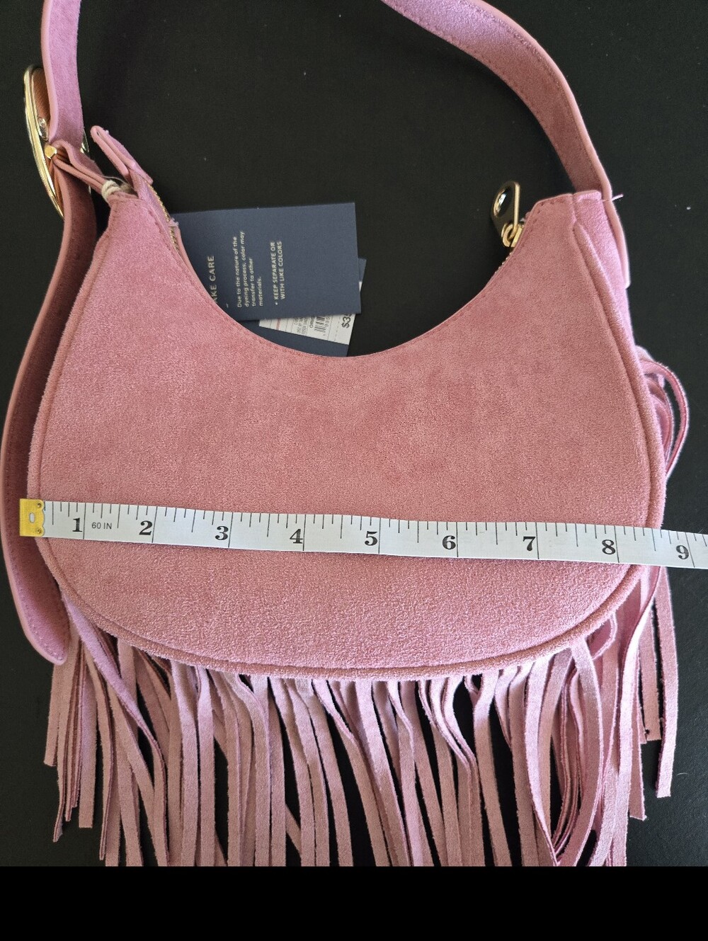 NWT Universal Thread Pink Faux Suede Fringe Crescent Shoulder Bag - Picture 11 of 13